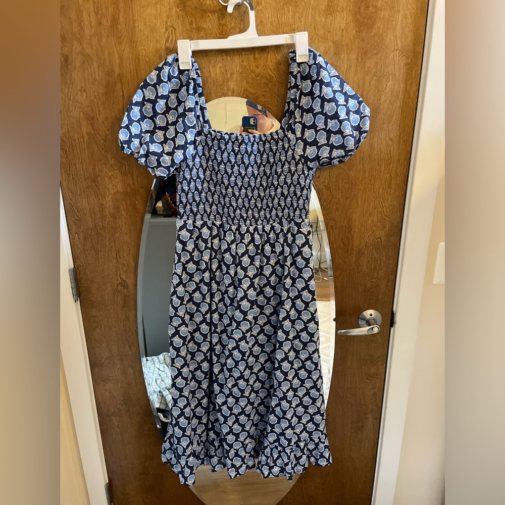 J. Crew Factory Blue and White Midi Dress